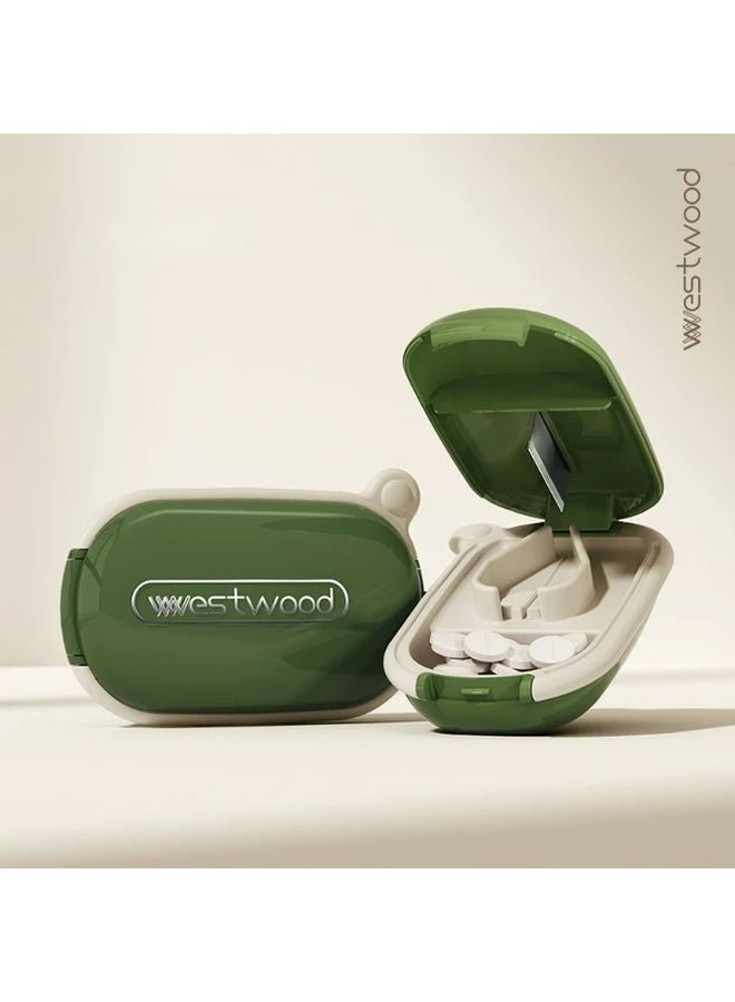 Cream Mint Portable Pill Crusher Splitter And Cutter With Storage Box Travel Organizer - Image 4